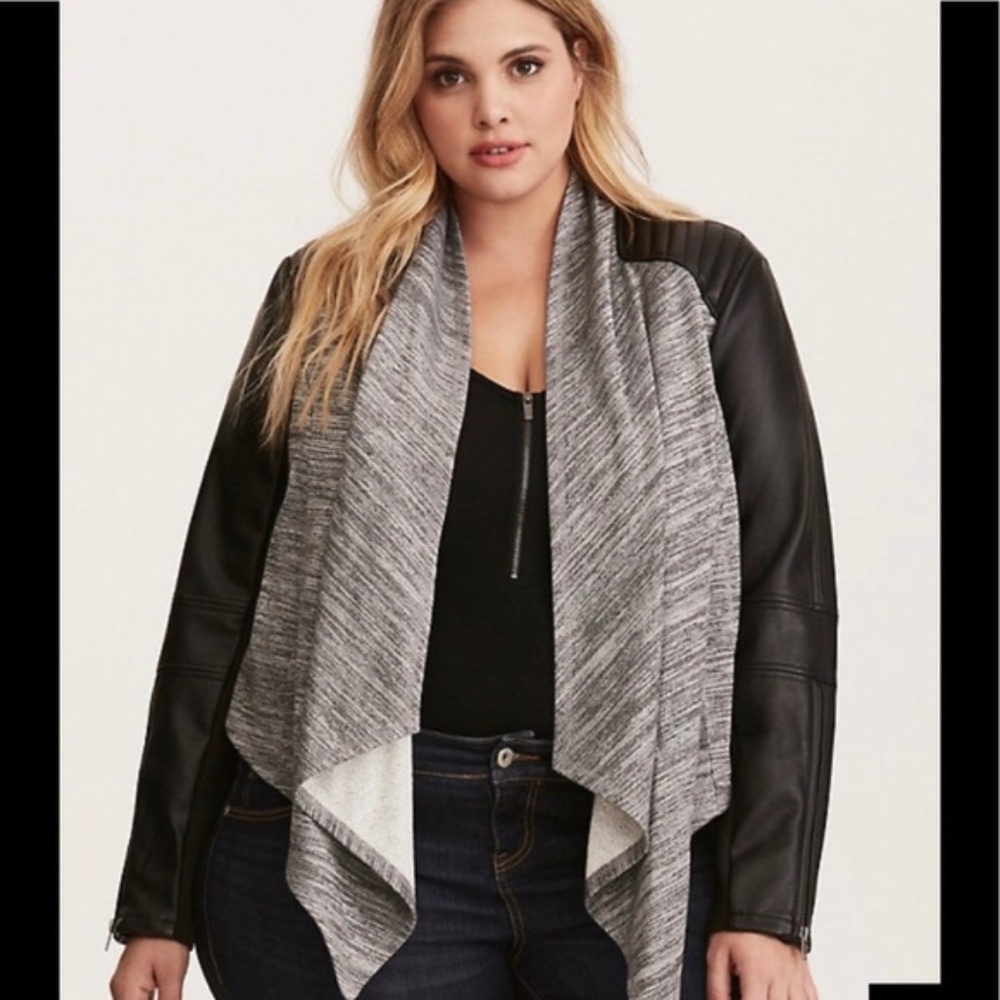 Torrid Drape Front Jacket Faux Leather Sleeve  - 2X
